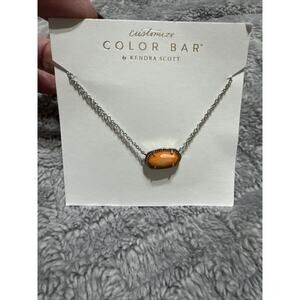 Kendra Scott Elisa Orange Kyocera Opal Silver Necklace RARE & Carry Pouch